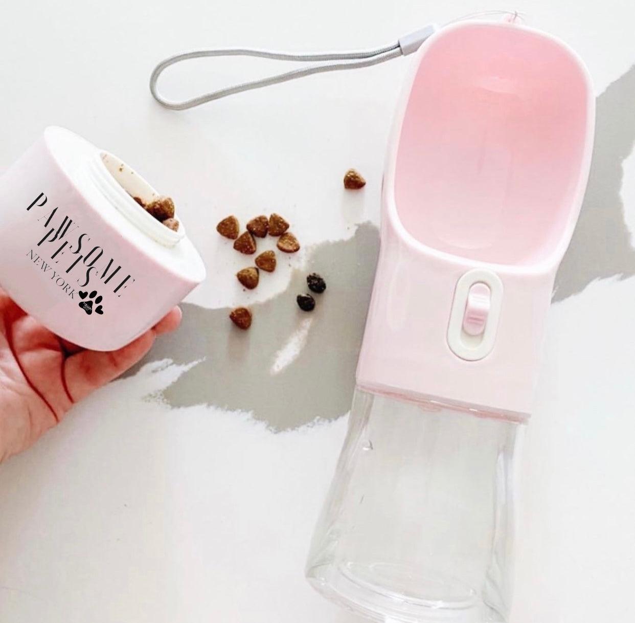 2-in-1-tragbarer Futterautomat für Haustiere – Rosa