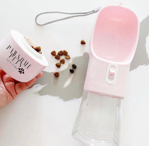 2-in-1-tragbarer Futterautomat für Haustiere – Rosa