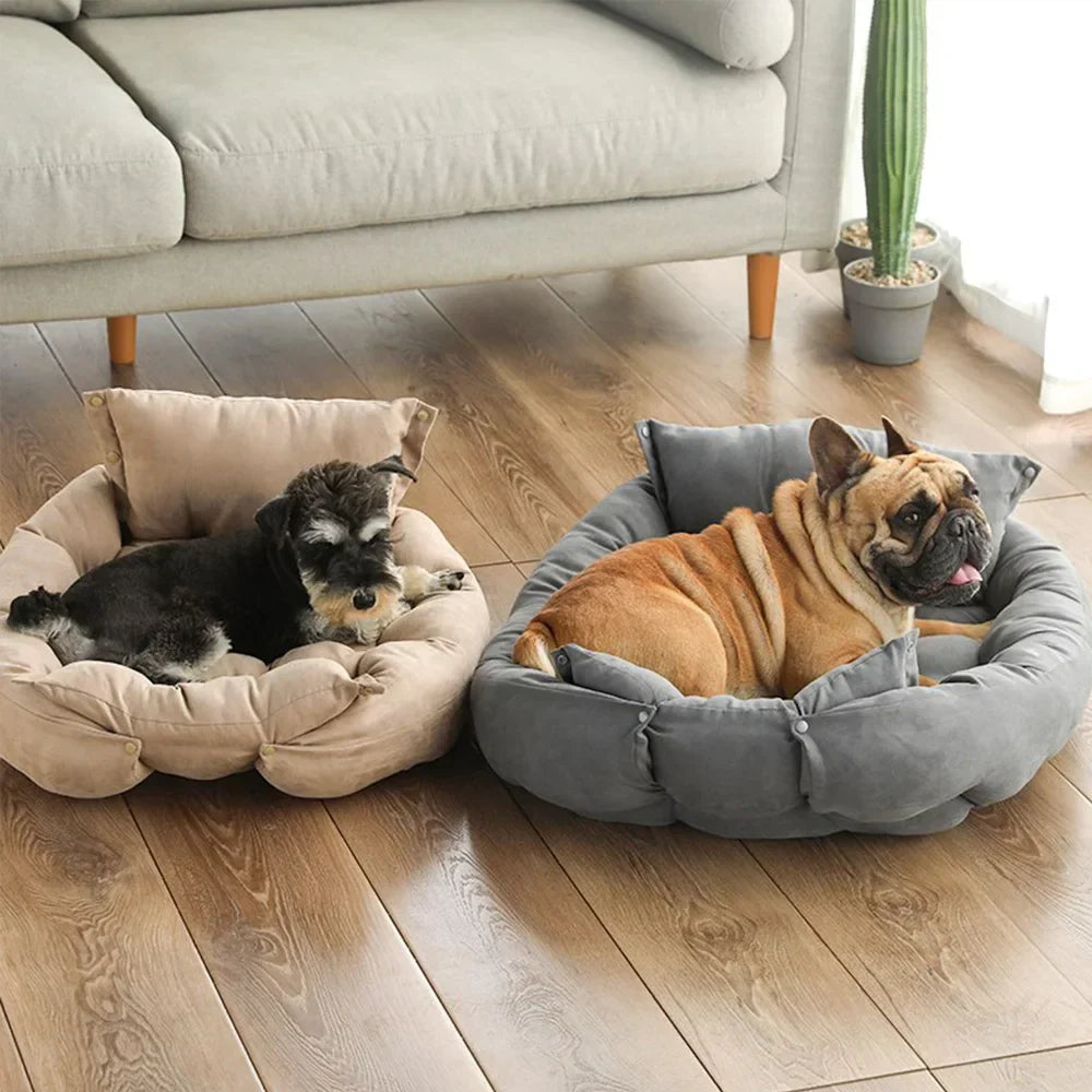 3-in-1 Multifunktions-Hunde- und Katzenbett, weiche Baumwolle, wandelbare Haustiermatte, braun